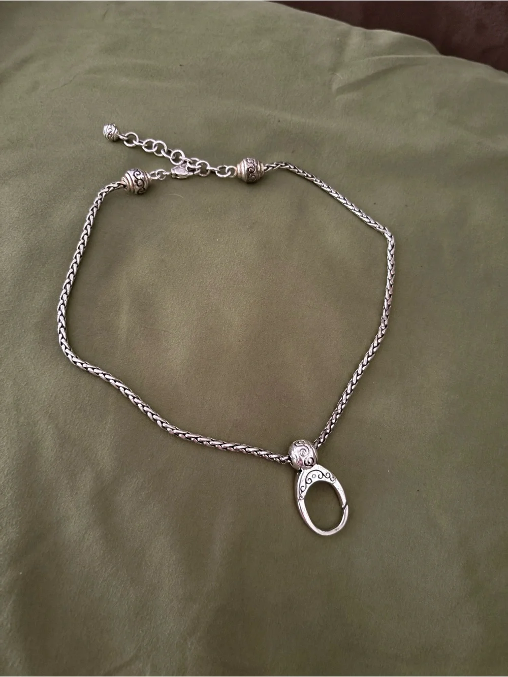 Brighton Silver Braided Chain Necklace with Oval Accent